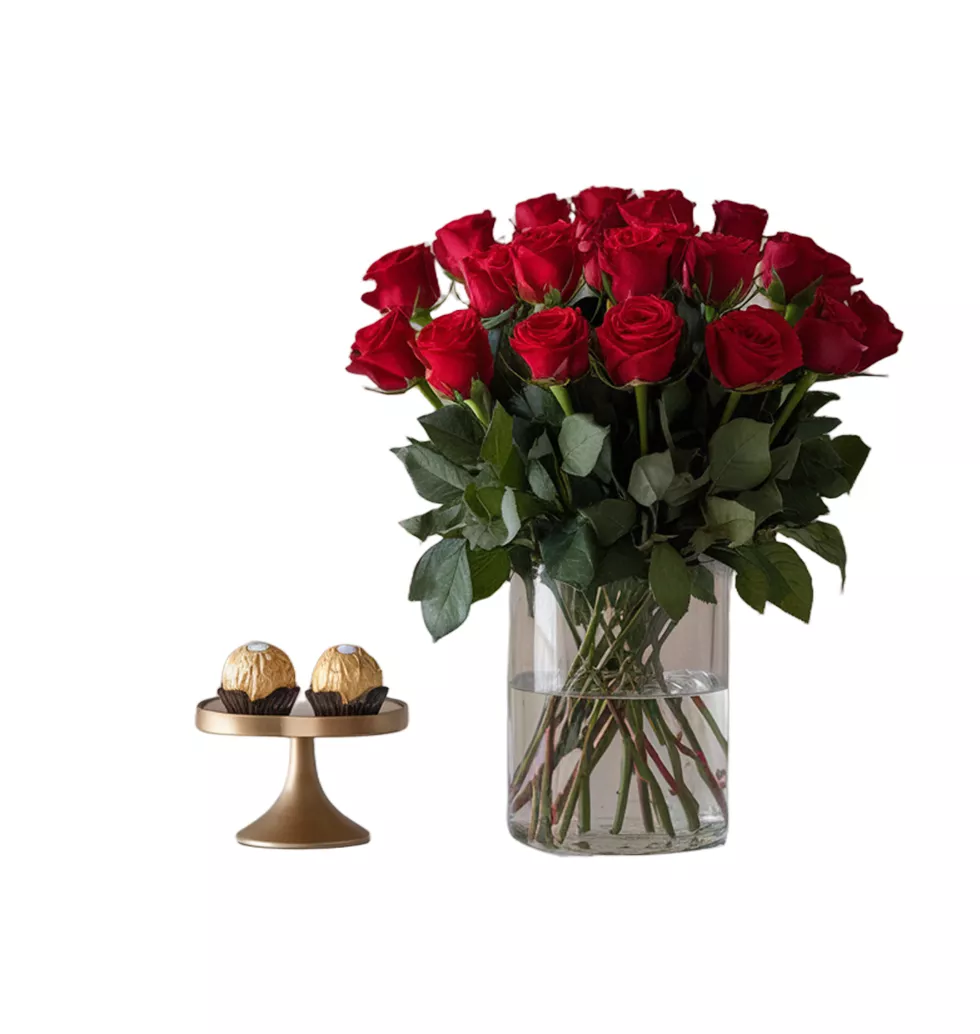 Enchanting Roses Bouquet with Chocolates