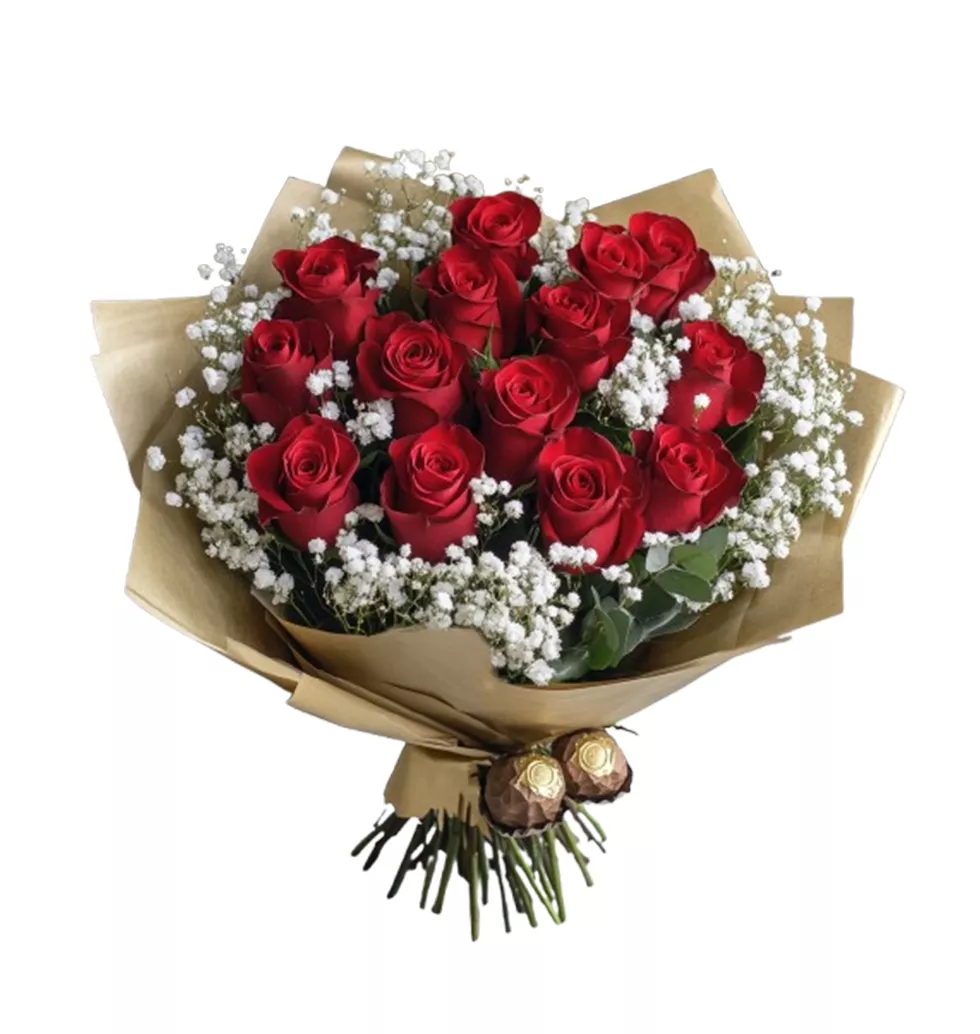 Charming Bouquet: Roses and Chocolates