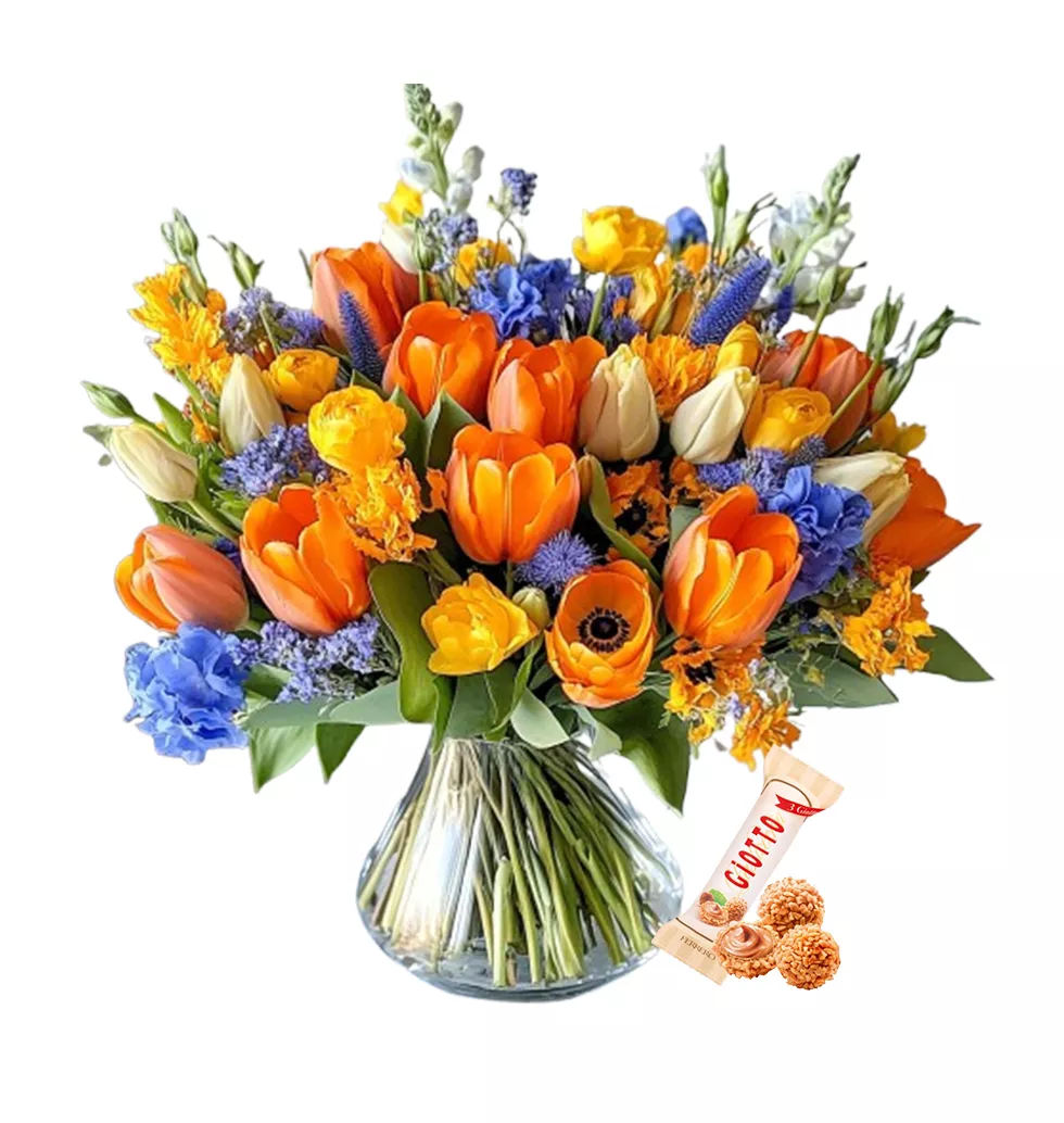 Colorful Flower Arrangement & Chocolates