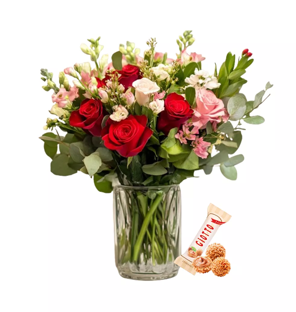 Elegant Mixed Flower Arrangement with Chocolates