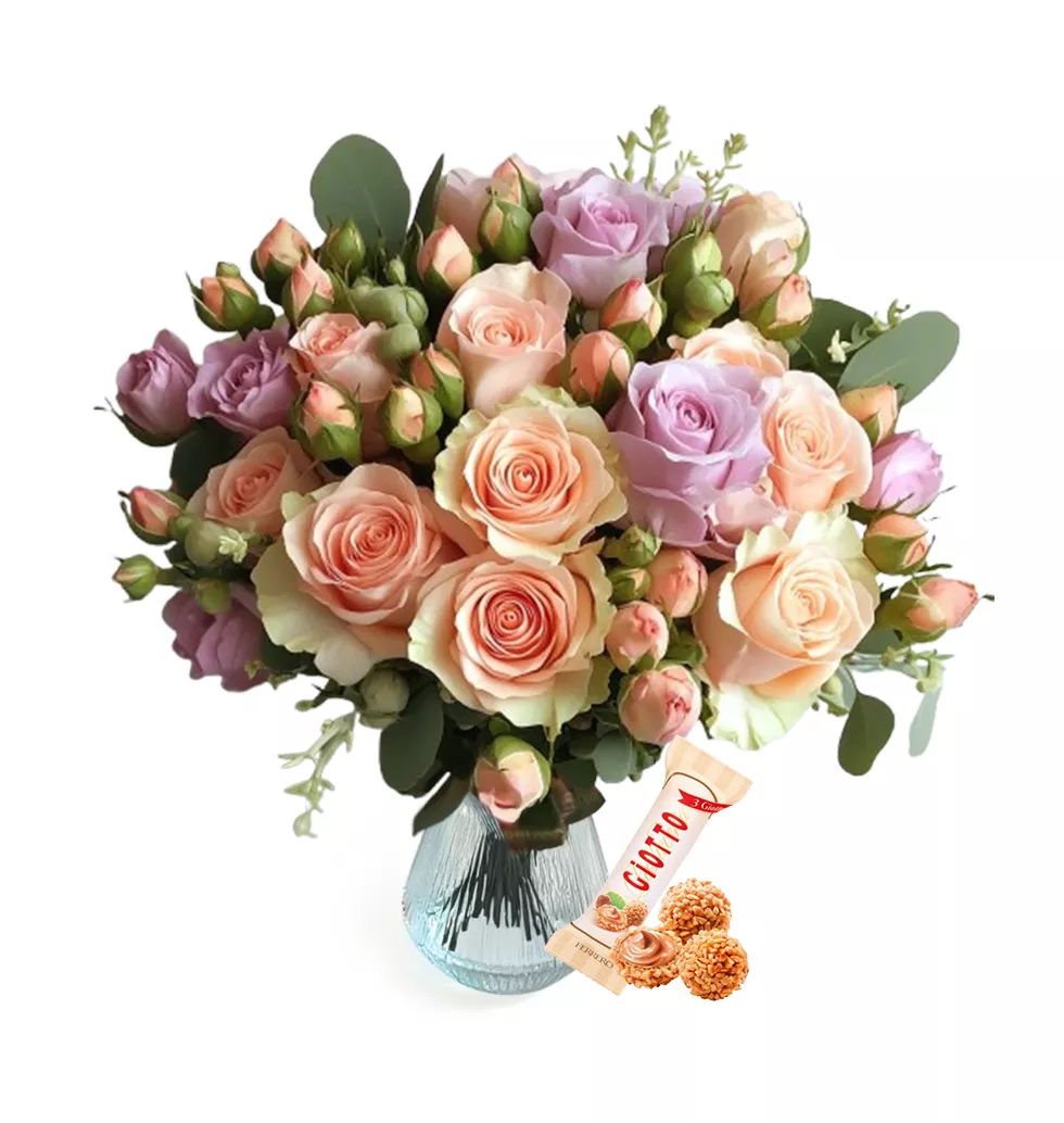 Peachy Floral Bouquet with Chocolate